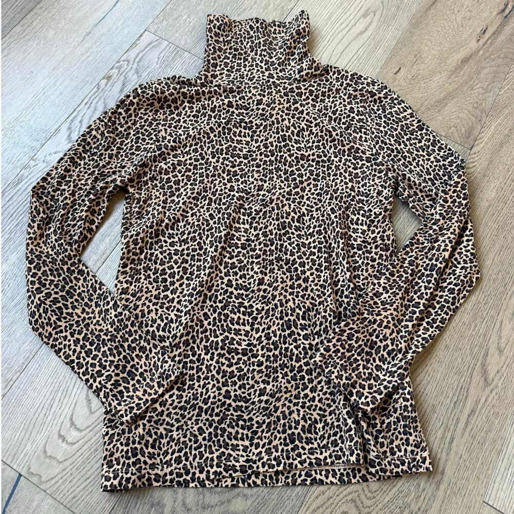 J. Crew Leopard Print Turtleneck Long Sleeve Top S